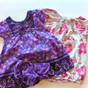 Girls 2 piece Lot Purple Flowered Dress Size 18 months and Romper